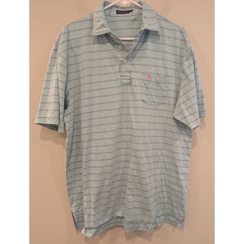 Southern Marsh Aqua Striped Polo Shirt Size Large